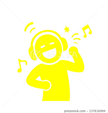 戴著耳機欣賞音樂的人的象形圖（黃色） 137616994