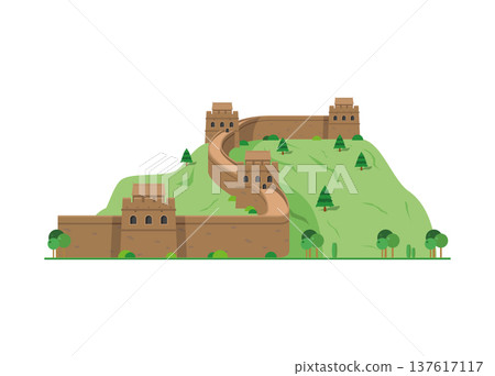 Great Wall of China isolated on white background vector illustration. Monuments and landmarks Series 137617117
