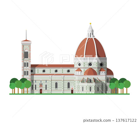 Santa Maria dei Fiore Cathedral in Florence, Italy, isolated on white background vector illustration. Monuments and landmarks Series 137617122