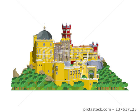 Pena Palace in Sintra, Portugal, isolated on white background vector illustration. Monuments and landmarks Series 137617123