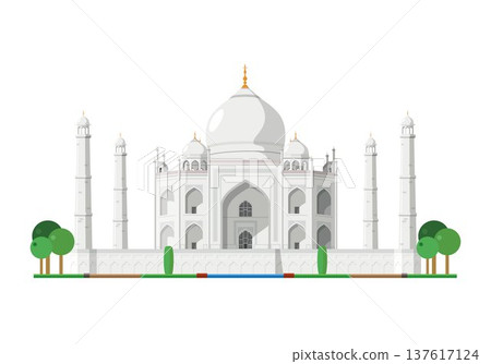 Taj Mahal in Agra, India, isolated on white background vector illustration. Monuments and landmarks Series 137617124