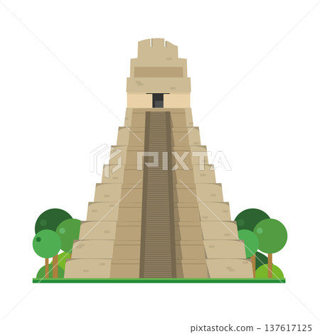 Great Jaguar Temple in Tikal, Guatemala, isolated on white background vector illustration. Monuments and landmarks Series Great Jaguar Temple in Tikal, Guatemala, isolated on white background vector illustration. Monuments and landmarks Series 137617125