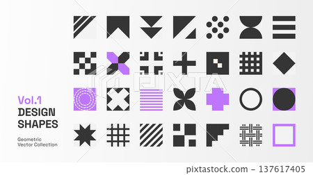 Geometric Design Shapes Collection. Minimal Vector Icon Set with Bauhaus Symbols, Grids and Abstract Forms Geometric Design Shapes Collection. Minimal Vector Icon Set with Bauhaus Symbols, Grids and Abstract Forms 137617405