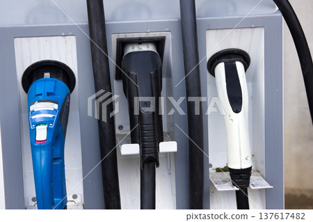 electric car charging station on gas station. electric car charging station on gas station. 137617482
