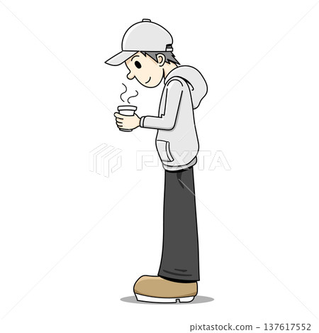Man holding a drink (hand-drawn) 137617552