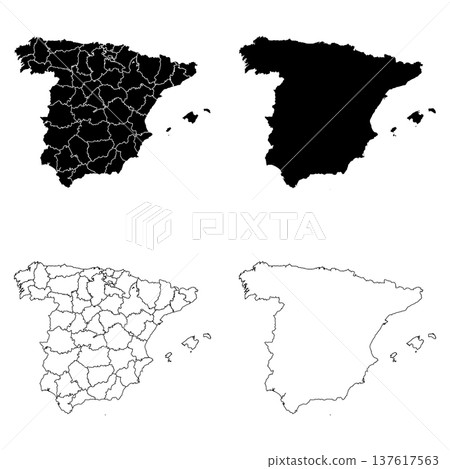 Spain Outline and Solid Fill Map Set. 137617563