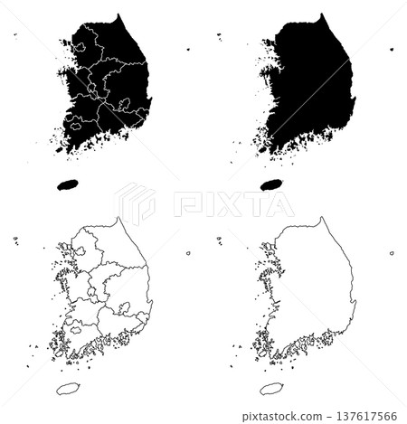 South Korea Outline and Solid Fill Map Set. 137617566