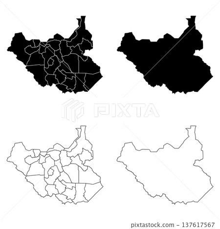 South Sudan Outline and Solid Fill Map Set. 137617567