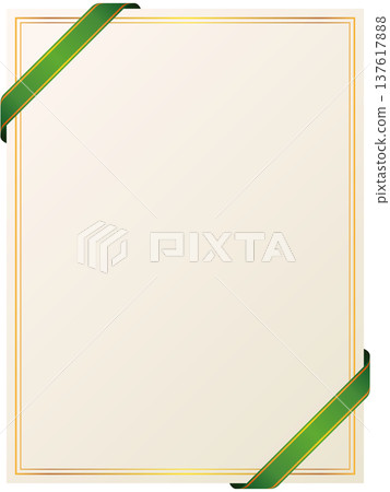 圖示為一條斜向鑲金邊的絲帶和一個垂直卡片框架（綠色）。 137617888