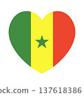 Senegal Flag heart shaped icon, sticker. National Senegal flag badge, button in heart shape. Flag of Senegal banner. Flag background. 137618386