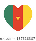 Flag of Cameroon heart icon, badge. National Cameroon flag heart shaped sticker, background, banner, sign, button. 137618387