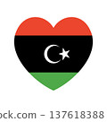 National heart flag of Libya icon, button. Flag Libya heart shaped badge, banner, background. 137618388