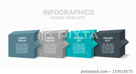 Infographic with four blocks, labels, ideal for structured data presentation or business communication. Vector illustration. 137618573