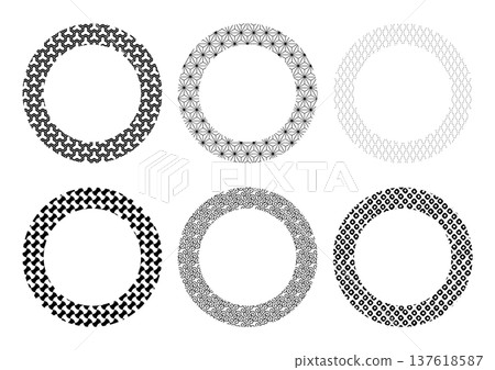 單色日式圖案圓形邊框插圖 137618587