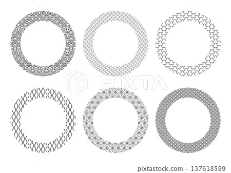 Black and white Japanese pattern circular frame illustration 137618589