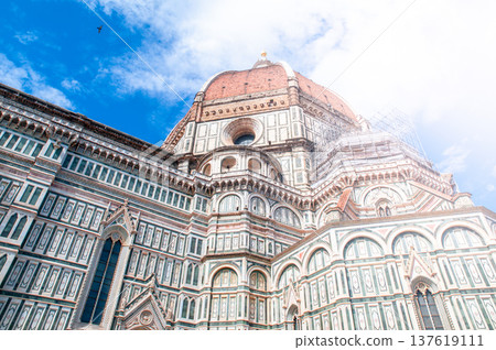 Detailed view of Florence Catherdal, Cattedrale di Santa Maria del Fiore or Il Duomo di Firenze, with ornamental mosaic, Firenze, Tuscany, Italy. Detailed view of Florence Catherdal, Cattedrale di Santa Maria del Fiore or Il Duomo di Firenze, with ornamental mosaic, Firenze, Tuscany, Italy. 137619111