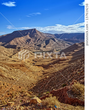 Ziz valley landscape showing arid mountains in morocco Ziz valley landscape showing arid mountains in morocco 137619238