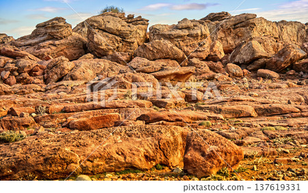 Rocky desert landscape in morocco at sunset 137619331