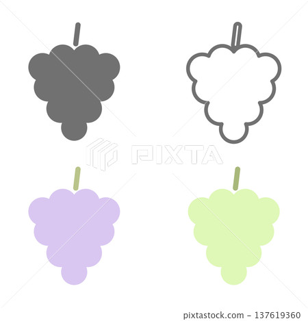 Set of 4 grape and muscat icons (color, line drawing, monochrome) 137619360