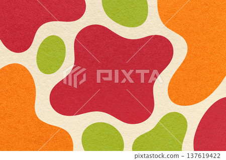 Abstract red, green and orange background with amorphous shapes and spots, paper texture in flat organic design Abstract red, green and orange background with amorphous shapes and spots, paper texture in flat organic design 137619422