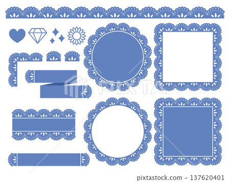 藍色優雅蕾絲裝飾和畫框套裝 137620401