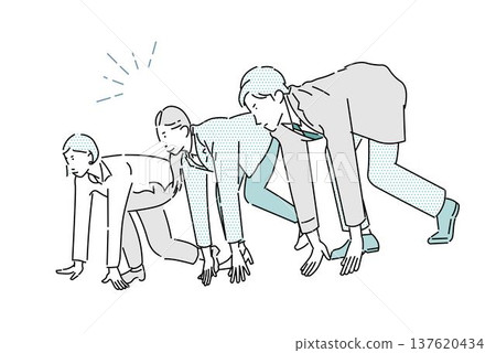Startup image illustration - Business people taking positions - Teamwork - White background illustration material 137620434