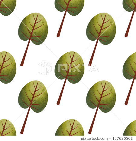 Seamless pattern with green tall trees. Hand drawn watercolor illustration of lush foliage and plants. Seamless pattern with green tall trees. Hand drawn watercolor illustration of lush foliage and plants. 137620501