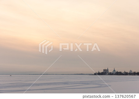 A minimalist winter scene of a vast frozen Lake Nero A minimalist winter scene of a vast frozen Lake Nero 137620567