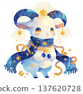 Cute cartoon sheep dressed for a festive celebration with stars and decorations on display during winter season 137620728