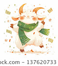Happy goat dancing with money and confetti during a festive event in a fun and colorful setting 137620733