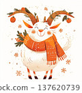 Goat with orange scarf and antlers holding plants during winter season celebration 137620739