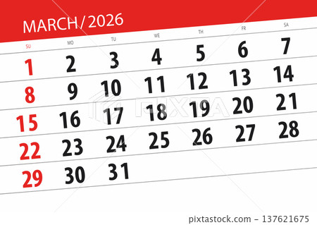 Calendar 2026, deadline, day, month, page, organizer, date, March Calendar 2026, deadline, day, month, page, organizer, date, March 137621675