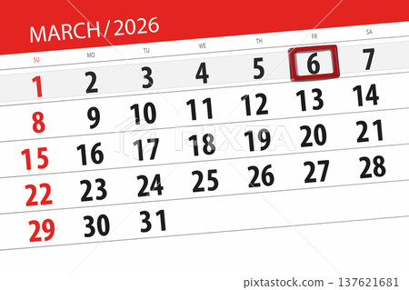 Calendar 2026, deadline, day, month, page, organizer, date, March, friday, number 6 137621681