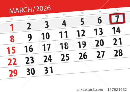 Calendar 2026, deadline, day, month, page, organizer, date, March, saturday, number 7 Calendar 2026, deadline, day, month, page, organizer, date, March, saturday, number 7 137621682