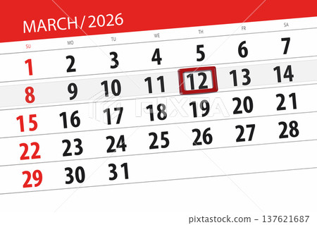 Calendar 2026, deadline, day, month, page, organizer, date, March, thursday, number 12 Calendar 2026, deadline, day, month, page, organizer, date, March, thursday, number 12 137621687