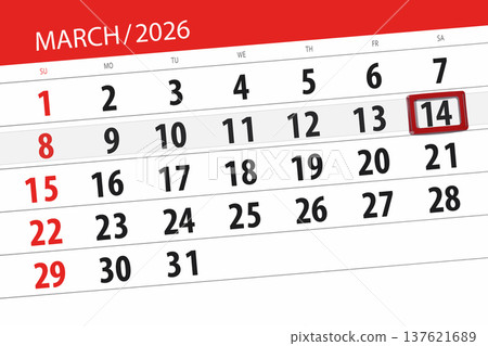 Calendar 2026, deadline, day, month, page, organizer, date, March, saturday, number 14 137621689