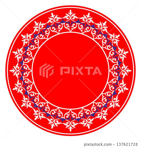 Round red frame with arabesques on white background. Oriental plate with arabesque pattern. Vintage, ethnic vector frame. Pattern frame for round surfac, plate, ceramic, embroidery. EPS Vector Round red frame with arabesques on white background. Oriental plate with arabesque pattern. Vintage, ethnic vector frame. Pattern frame for round surfac, plate, ceramic, embroidery. EPS Vector 137621728