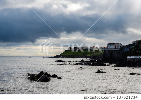 Sao Miguel Coastline Under Cloudy Sky. Vila Franca Do Campo Sao Miguel Coastline Under Cloudy Sky. Vila Franca Do Campo 137621734