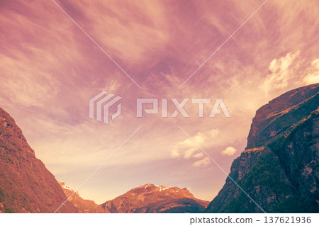 Mountain range against the sunset sky 137621936