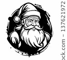 stylized black and white illustration depicting the face of Santa Claus. 137621972