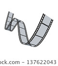 Blank curved film strip isolated on white background. Wavy movie tape in perspective. Vector illustration 137622043