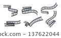 Set of transparent curved filmstrips. Blank curvy movie ribbons isolated on white background. Vector illustration 137622044