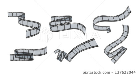 Set of transparent curved filmstrips. Blank curvy movie ribbons isolated on white background. Vector illustration Set of transparent curved filmstrips. Blank curvy movie ribbons isolated on white background. Vector illustration 137622044