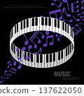 Music background with round shaped piano keys and music notes. Vector illustration 137622050