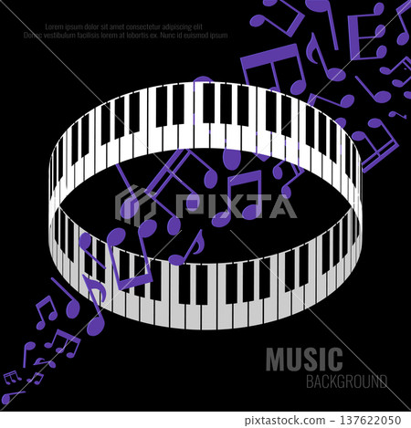 Music background with round shaped piano keys and music notes. Vector illustration Music background with round shaped piano keys and music notes. Vector illustration 137622050