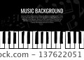 Music background with abstract distorted piano keys and music notes. Vector illustration 137622051