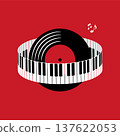 Vinyl record in circle of piano keys. Music icon symbol. Vector illustration 137622053
