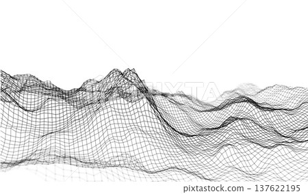 Abstract cyber ai background digital design with wireframe landscape grid line. 3D mountain and futuristic technology topographic big data concept. Abstract cyber ai background digital design with wireframe landscape grid line. 3D mountain and futuristic technology topographic big data concept. 137622195