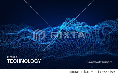 Abstract cyber ai background digital design with wireframe landscape grid line. 3D mountain and futuristic technology topographic big data concept.  137622196