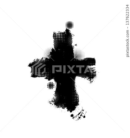 Cross of brush strokes. Hand drawn. Not AI, vector illustration. Cross of brush strokes. Hand drawn. Not AI, vector illustration. 137622334